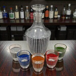 CRISTAL D'ARQUES France Houndstooth Glass Decanter Set w Shot Glasses